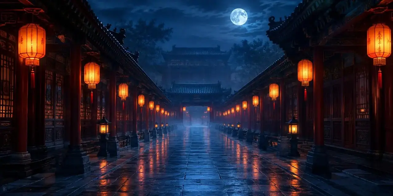 短剧网站《宫墙灯影》首屏剧照，城市夜景氛围